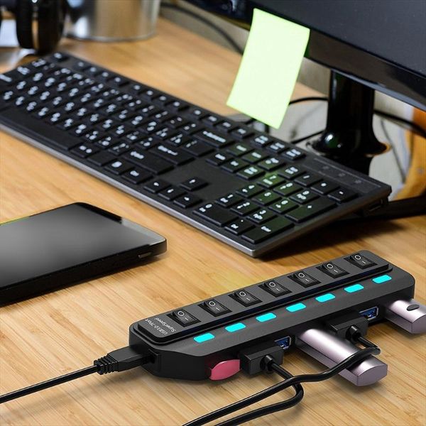 hubs powered usb hub 7 port 3.0 data aluminum splitter with power adapter and independent on/off switch led light
hubs powered usb hub 7 port 3.0 data aluminum splitter with power adapter and independent on/off switch led light