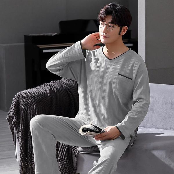 men's sleepwear 2021 autumn winter pajamas set casual long sleeve v neck loose fashion grey knitted cotton comfort homewear, Black;brown
men's sleepwear 2021 autumn winter pajamas set casual long sleeve v neck loose fashion grey knitted cotton comfort homewear, Black;brown