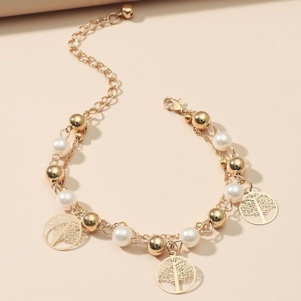 link, chain girl charm circle tree ball pearl bracelet cross for women gold plated jewely, Black
link, chain girl charm circle tree ball pearl bracelet cross for women gold plated jewely, Black