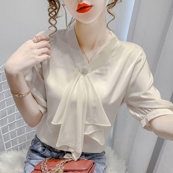 women's blouses & shirts high-end chiffon shirt short-sleeved v-neck summer 2021 temperament clothes loose ins french top, White
women's blouses & shirts high-end chiffon shirt short-sleeved v-neck summer 2021 temperament clothes loose ins french top, White