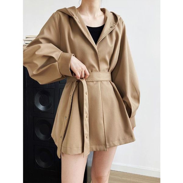 women's trench coats yeeloca waist tied windbreaker with belt spring and autumn black khaki mid-length coat hooded top, Tan;black
women's trench coats yeeloca waist tied windbreaker with belt spring and autumn black khaki mid-length coat hooded top, Tan;black