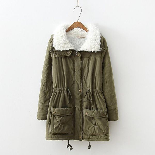 women's wool & blends winter style korean mid-length slim-fit peach skin cotton-padded jacket drawstring waist lamb velvet warm, Black
women's wool & blends winter style korean mid-length slim-fit peach skin cotton-padded jacket drawstring waist lamb velvet warm, Black