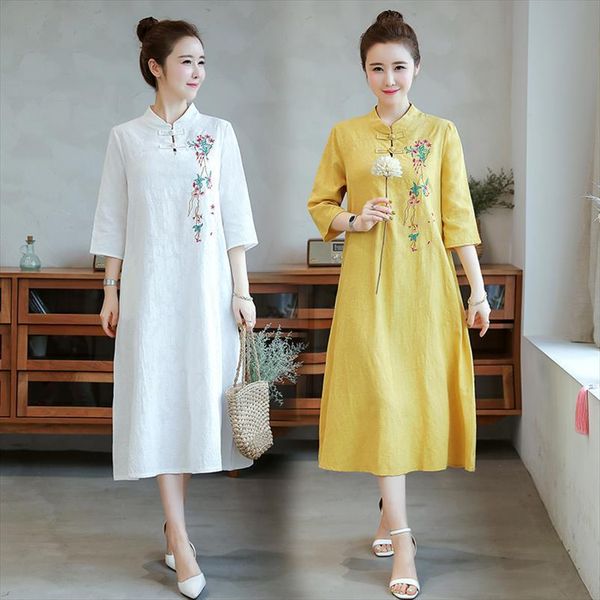 spring chinese retro cotton and women dresses linen large size floral embroidery midi dress vintage loose party female, Black;gray
spring chinese retro cotton and women dresses linen large size floral embroidery midi dress vintage loose party female, Black;gray