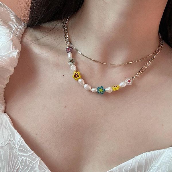 korean design glass flower retro baroque pearl double layer clavicle chain necklace female pendant necklaces, Silver
korean design glass flower retro baroque pearl double layer clavicle chain necklace female pendant necklaces, Silver