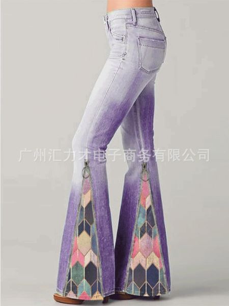 2021 women's spring new casual zipper geometric pattern splicing flared jeans, Black;white
2021 women's spring new casual zipper geometric pattern splicing flared jeans, Black;white