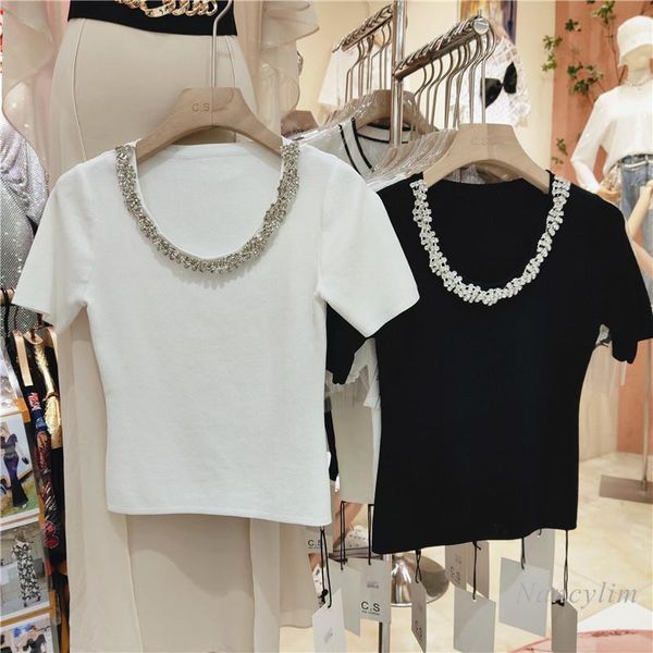 women's t-shirt diamond beaded round neck stretch knitted t shirt for women slim fit short sleeve 2021 summer crop white black
women's t-shirt diamond beaded round neck stretch knitted t shirt for women slim fit short sleeve 2021 summer crop white black