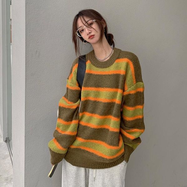 women's sweaters autumn loose and versatile mixed color striped round neck sweater casual fashionable knitted long-sleeved shirt women, White;black
women's sweaters autumn loose and versatile mixed color striped round neck sweater casual fashionable knitted long-sleeved shirt women, White;black