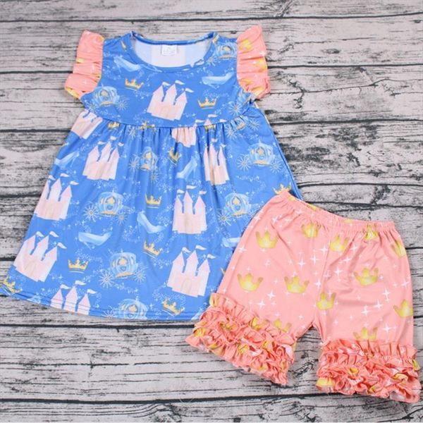 wholesale summer boutique clothing children short sleeve blue cartoon shirt icing ruffle pink shorts set baby girls outfit, White
wholesale summer boutique clothing children short sleeve blue cartoon shirt icing ruffle pink shorts set baby girls outfit, White