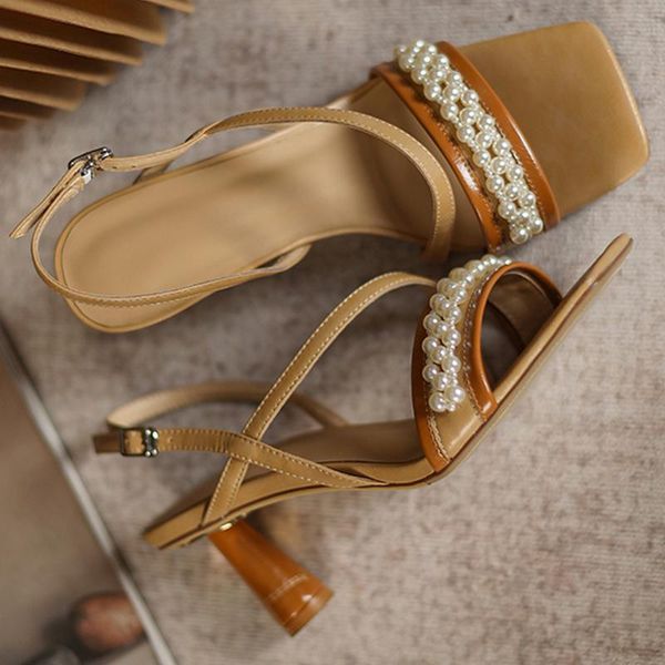 sandals ladies natural leather summer shoes 22-24.5cm round high heel pearl chain decoration women fashion, Black
sandals ladies natural leather summer shoes 22-24.5cm round high heel pearl chain decoration women fashion, Black