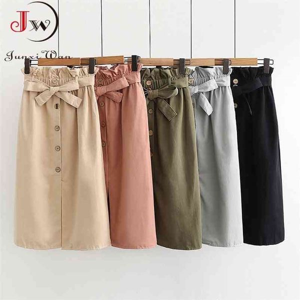 women casual cotton skirts spring and summer korean style solid elegant high waist single-breasted lace up split midi skirt 210621, Black
women casual cotton skirts spring and summer korean style solid elegant high waist single-breasted lace up split midi skirt 210621, Black