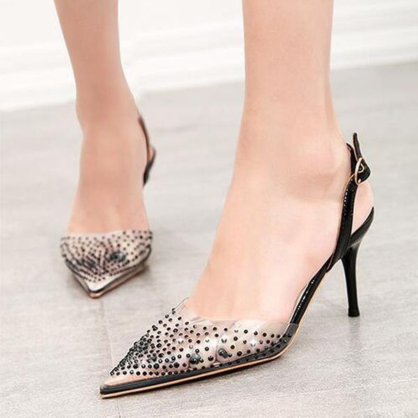 simple pointed toe shallow high heels transparent rhinestone fashion sandals stiletto women's shoes pumps size 34-41, Black
simple pointed toe shallow high heels transparent rhinestone fashion sandals stiletto women's shoes pumps size 34-41, Black