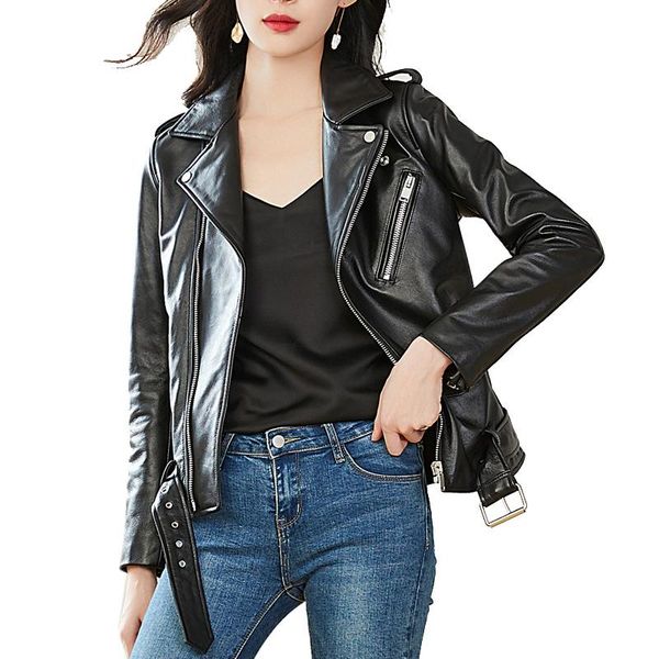 women's leather & faux black pu jacket women motorcycle biker with belt female zipper coat
women's leather & faux black pu jacket women motorcycle biker with belt female zipper coat