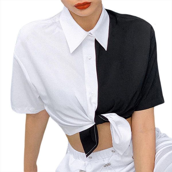 cool black white patchwork womens shirt short sleeve summer button design lady bowknot blouse contrast color top
cool black white patchwork womens shirt short sleeve summer button design lady bowknot blouse contrast color top