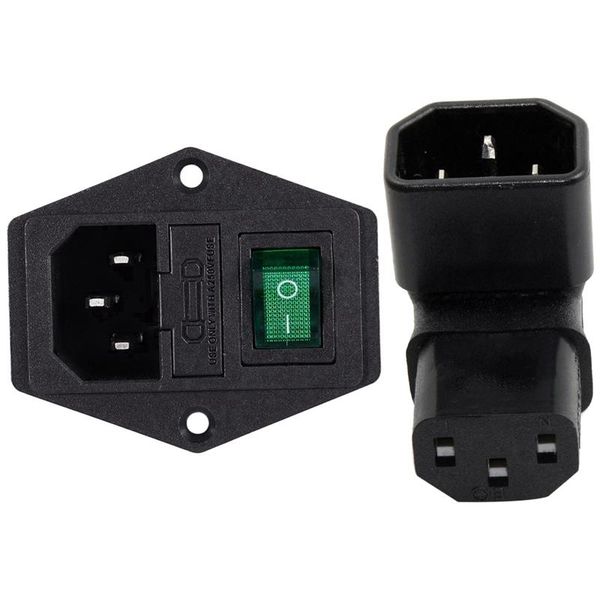 smart power plugs 2 pcs iec320 c14 inlet green lamp switch socket & 1 to up right angled 90 degree iec female adapter
smart power plugs 2 pcs iec320 c14 inlet green lamp switch socket & 1 to up right angled 90 degree iec female adapter