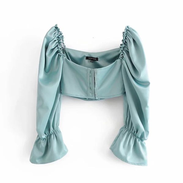 square women's blouses shirts summer designer long green clothes peng sleeve corset short style jacket, White
square women's blouses shirts summer designer long green clothes peng sleeve corset short style jacket, White