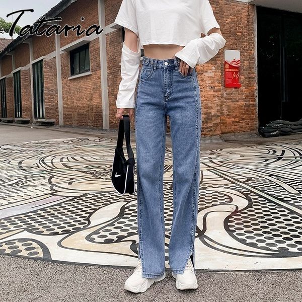 straight jeans women high waisted plus size denim pants wide leg vintage streetwear split hem spring summer trousers 210514, Blue
straight jeans women high waisted plus size denim pants wide leg vintage streetwear split hem spring summer trousers 210514, Blue