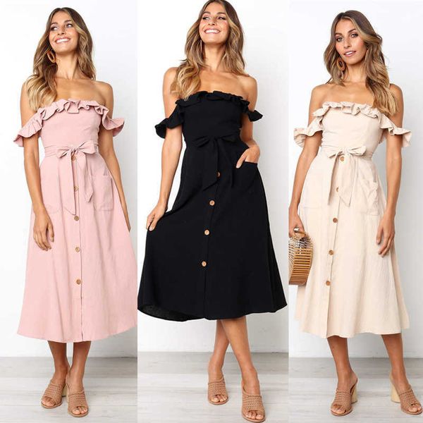 backless women summer dress ruffle off shoulder beach button strapless high waist boho midi long sundress ladies 210526, Black;gray
backless women summer dress ruffle off shoulder beach button strapless high waist boho midi long sundress ladies 210526, Black;gray