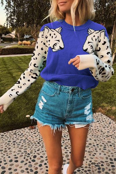 women's sweaters fashion womens knitted long sleeve knit leopard sweater ladies casual loose jumper pullover clothes, White;black
women's sweaters fashion womens knitted long sleeve knit leopard sweater ladies casual loose jumper pullover clothes, White;black