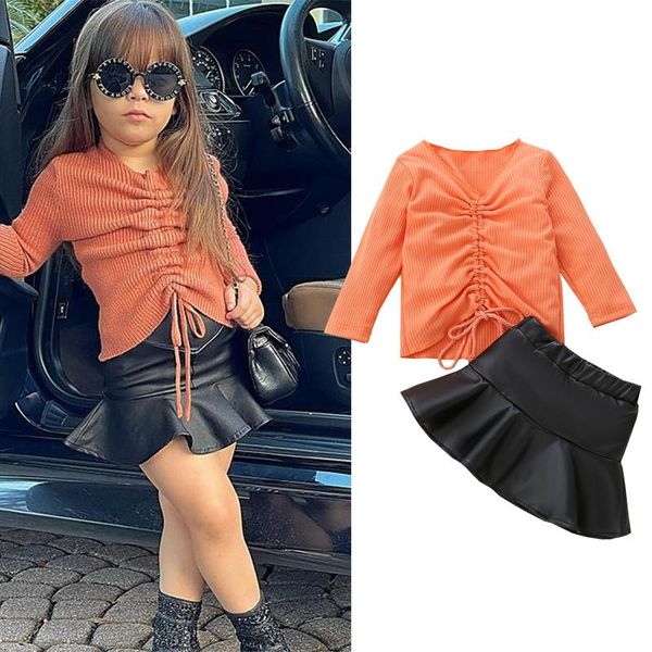 clothing sets 1-4y fashion girls solid knitted long sleeve drawstring t-shirts+ruffles pu leather mini skirts casual outfits, White
clothing sets 1-4y fashion girls solid knitted long sleeve drawstring t-shirts+ruffles pu leather mini skirts casual outfits, White