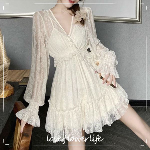 lace elegant dress women long sleeve mini fairy party dress female autumn v-neck solid ruffles vintage dress korean 210521, Black;gray
lace elegant dress women long sleeve mini fairy party dress female autumn v-neck solid ruffles vintage dress korean 210521, Black;gray