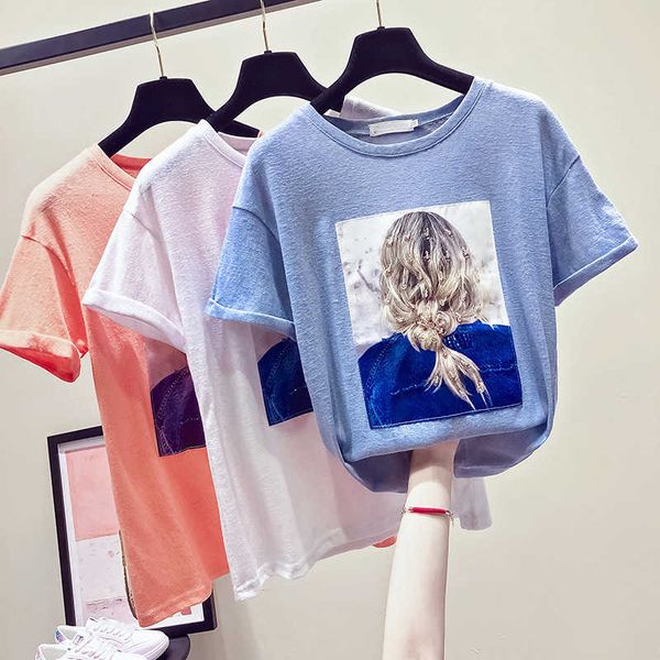 fashion t-shirt female summer korean white t shirt women clothes casual short sleeve blue sequin tee shirt 210604
fashion t-shirt female summer korean white t shirt women clothes casual short sleeve blue sequin tee shirt 210604
