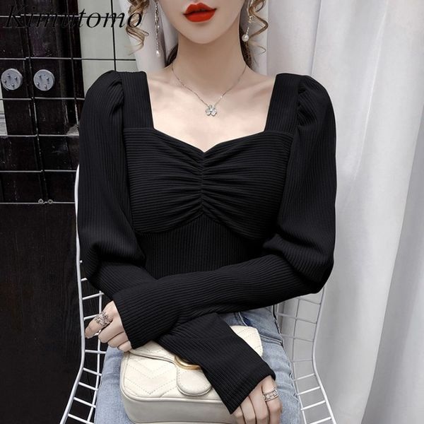 kimutomo women elegant square collar t-shirt french style solid black slim puff sleeve spring autumn korea chic 210521, White
kimutomo women elegant square collar t-shirt french style solid black slim puff sleeve spring autumn korea chic 210521, White