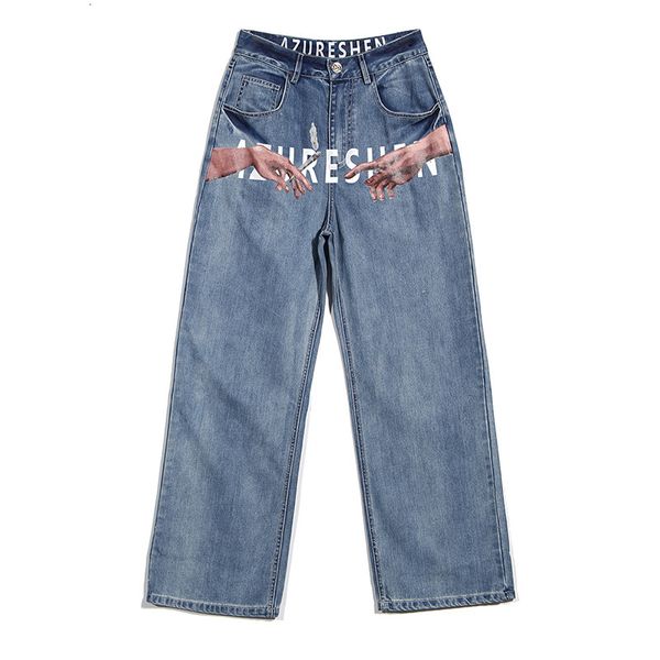 jeans custom msxu letter print shreds high-waisted brim straight-leg women's pants, Blue
jeans custom msxu letter print shreds high-waisted brim straight-leg women's pants, Blue