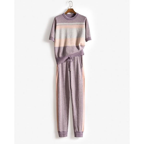 two piece dress 2 pieces golden ice silk knitted hit color cool wool suits short sleeve sweater + trousers leisure two-pieces f900, White
two piece dress 2 pieces golden ice silk knitted hit color cool wool suits short sleeve sweater + trousers leisure two-pieces f900, White