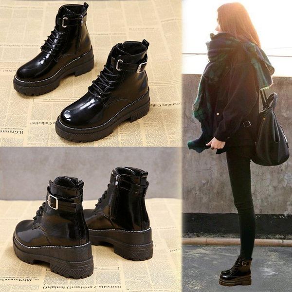 boots bright leather thick-soled waterproof platform slope heel high-shoes increased women's short 2021, Black
boots bright leather thick-soled waterproof platform slope heel high-shoes increased women's short 2021, Black
