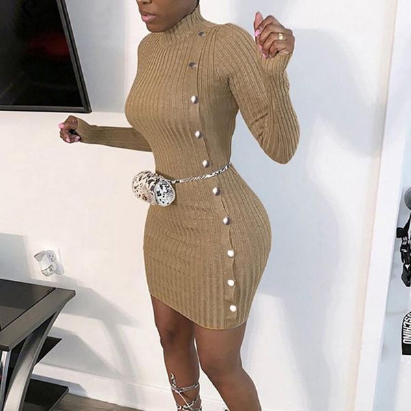 casual dresses knit bandage dress women single-breasted long sleeves turtleneck sheath solid color mini, Black;gray
casual dresses knit bandage dress women single-breasted long sleeves turtleneck sheath solid color mini, Black;gray