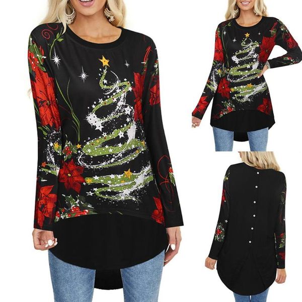 women christmas long sleeve back buttons floral rregular hem blouse pullover women's blouses & shirts, White
women christmas long sleeve back buttons floral rregular hem blouse pullover women's blouses & shirts, White