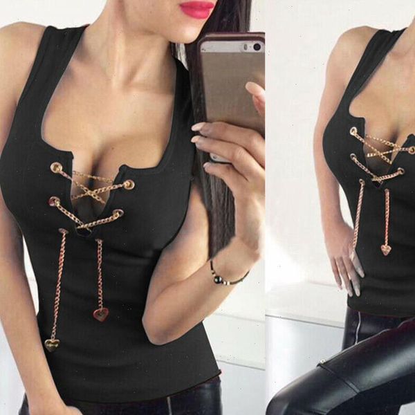 fashion women camis chain lace up tank low cut club vest casual summer ladies deep v neck female, White
fashion women camis chain lace up tank low cut club vest casual summer ladies deep v neck female, White