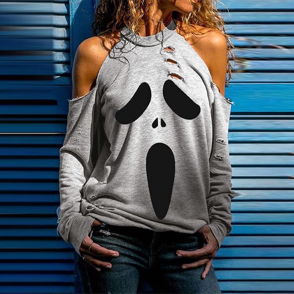 halloween ghost face element off shoulder t-shirt women's long sleeve casual round neck 2531743, Black
halloween ghost face element off shoulder t-shirt women's long sleeve casual round neck 2531743, Black