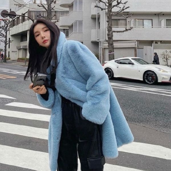 blends winter celebrity blue fake mink coats medium long turn down collar women elegant faux fur outerwear a260, Black
blends winter celebrity blue fake mink coats medium long turn down collar women elegant faux fur outerwear a260, Black