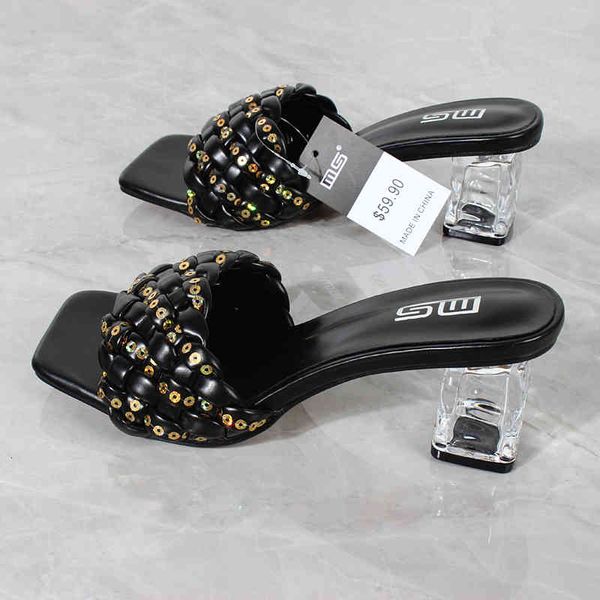 sandals ladies high heel slippers summer new one-line braided belt open toe square fashion sequins large size 6cm gyoe, Black
sandals ladies high heel slippers summer new one-line braided belt open toe square fashion sequins large size 6cm gyoe, Black