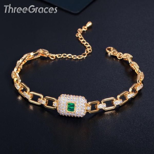 link, chain threegraces luxury green cubic zirconia 585 gold color geometric link bracelet for women femme fashion party jewelry br161, Black
link, chain threegraces luxury green cubic zirconia 585 gold color geometric link bracelet for women femme fashion party jewelry br161, Black