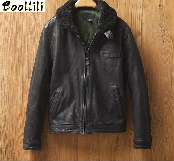 men's leather & faux boollili 2021 jacket autumn winter genuine men vintage short sheepskin coat slim fit kj, Black
men's leather & faux boollili 2021 jacket autumn winter genuine men vintage short sheepskin coat slim fit kj, Black