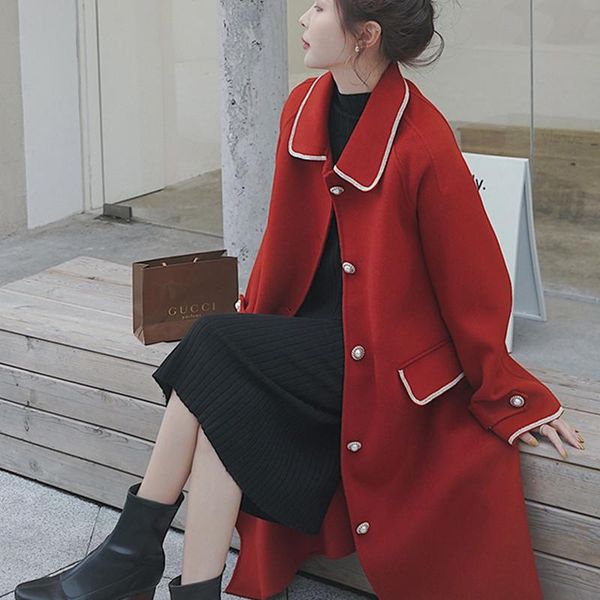 women's wool & blends womens clothing woolen coat autumn winter korean fashion mid-length loose thicken temperament double sided cashme, Black
women's wool & blends womens clothing woolen coat autumn winter korean fashion mid-length loose thicken temperament double sided cashme, Black