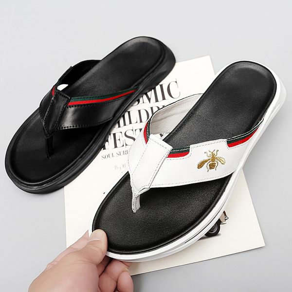 little bee embroidered and printed slippers men's character fashion leather sandals summer clip foot beach shoes ysj, Black
little bee embroidered and printed slippers men's character fashion leather sandals summer clip foot beach shoes ysj, Black