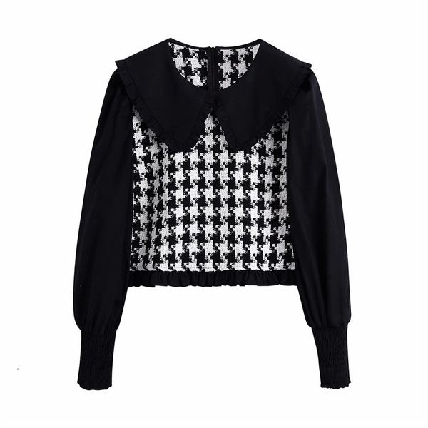 women's blouses & shirts women autumn fashion patchwork plaid za short blouse female peter pan collar long puff sleeve blusas muje, White
women's blouses & shirts women autumn fashion patchwork plaid za short blouse female peter pan collar long puff sleeve blusas muje, White