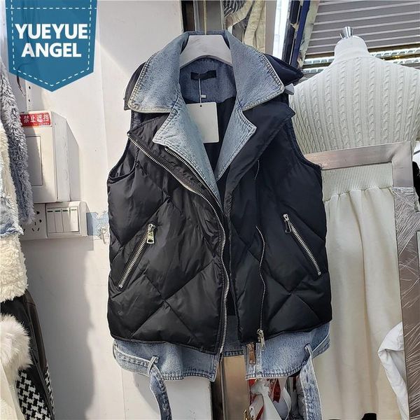 women's vests women sleeveless vest jacket 2021 winter thicken patchwork denim waistcoat fashion lapel belt zipper slim fit warm casual, Black;white
women's vests women sleeveless vest jacket 2021 winter thicken patchwork denim waistcoat fashion lapel belt zipper slim fit warm casual, Black;white