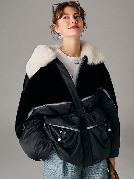 women's fur & faux genuine wool coat 90% white duck down winter jackets warm oversized female jacket abrigo mujer zjt1339, Black
women's fur & faux genuine wool coat 90% white duck down winter jackets warm oversized female jacket abrigo mujer zjt1339, Black