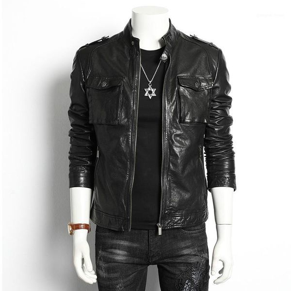 men's leather & faux ayusnue genuine jacket men short sheepakin coat spring autumn vintage biker motorcycle slim fit 13011 kj4032, Black
men's leather & faux ayusnue genuine jacket men short sheepakin coat spring autumn vintage biker motorcycle slim fit 13011 kj4032, Black