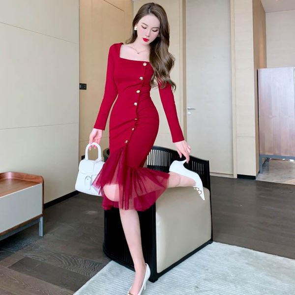 casual dresses women's red square neck slim dress female fishtail mesh medium length office lady zippers knee-length solid skirts, Black;gray
casual dresses women's red square neck slim dress female fishtail mesh medium length office lady zippers knee-length solid skirts, Black;gray