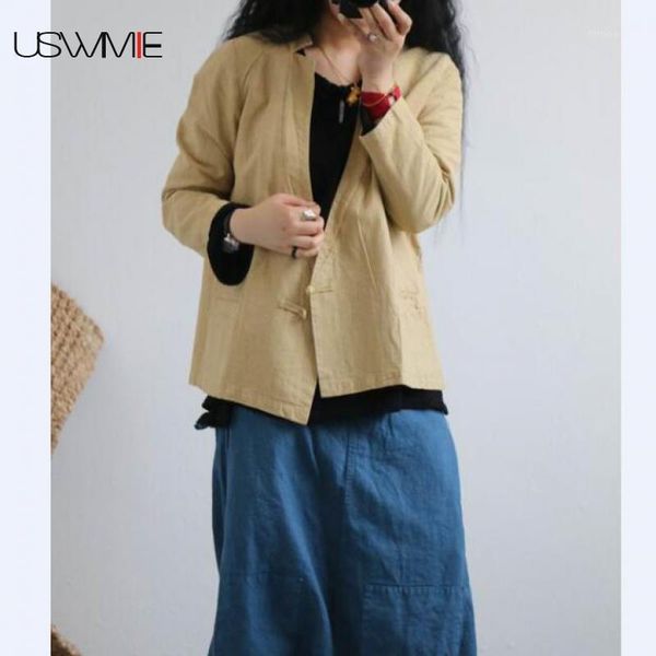 women's jackets uswmie 2021 spring art vintage reminiscence single button solid color loose suits long sleeve personalized women basic, Black;brown
women's jackets uswmie 2021 spring art vintage reminiscence single button solid color loose suits long sleeve personalized women basic, Black;brown