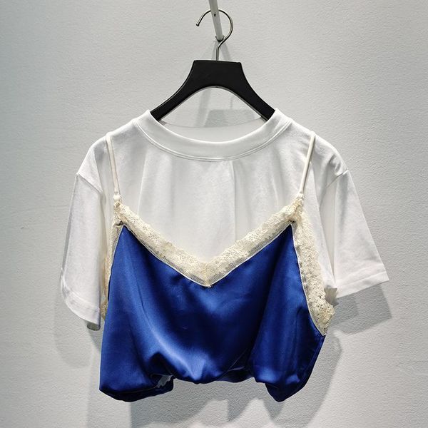 spring and summer wang two-piece lace stitching short-sleeved t-shirt female trend women's, White
spring and summer wang two-piece lace stitching short-sleeved t-shirt female trend women's, White
