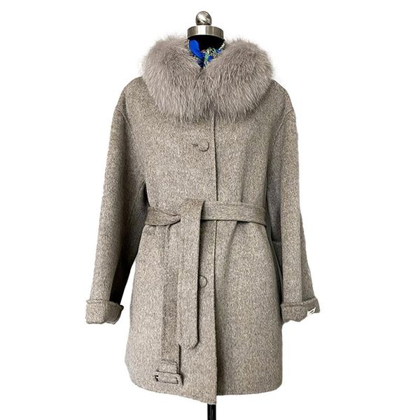 women's wool & blends coats real fur collar winter warm jackets cashmere with belt lady fashion clothing s8754, Black
women's wool & blends coats real fur collar winter warm jackets cashmere with belt lady fashion clothing s8754, Black