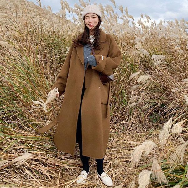 women's wool & blends johnature korean long woolen coats 2021 winter turn-down collar all match loose button pockets bandage women, Black
women's wool & blends johnature korean long woolen coats 2021 winter turn-down collar all match loose button pockets bandage women, Black