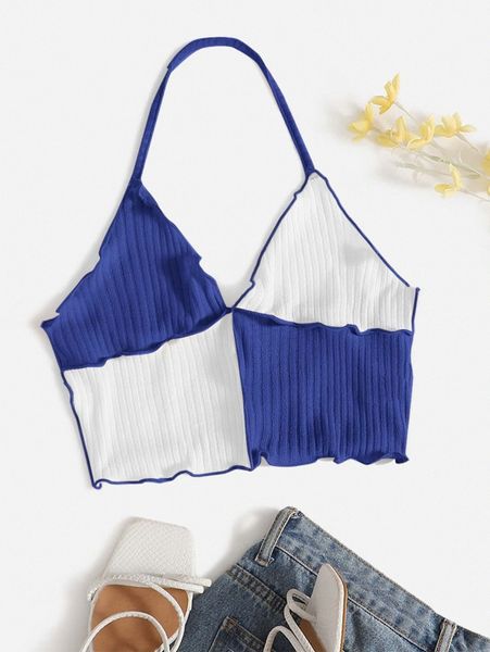 lettuce trim colorblock halter h89u#, White
lettuce trim colorblock halter h89u#, White