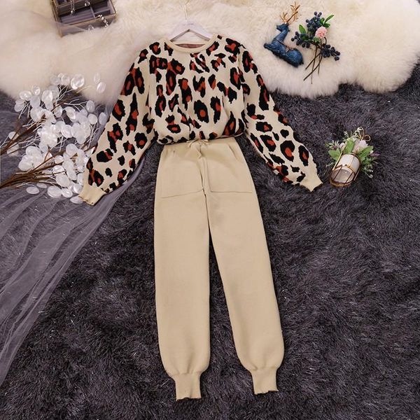 women leopard knitted sweater +solid pants sets long sleeve jumpers trousers suits for woman-c two piece dress, White
women leopard knitted sweater +solid pants sets long sleeve jumpers trousers suits for woman-c two piece dress, White